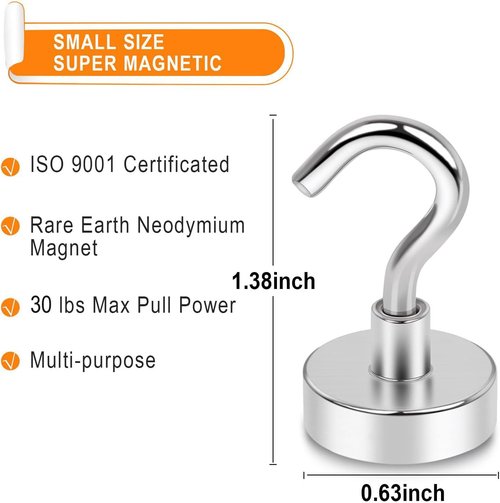 MIKEDE Heavy Duty Black Magnetic Hooks - 30LB Neodymium Strength for Outdoor & Indoor Use | 35-Pack