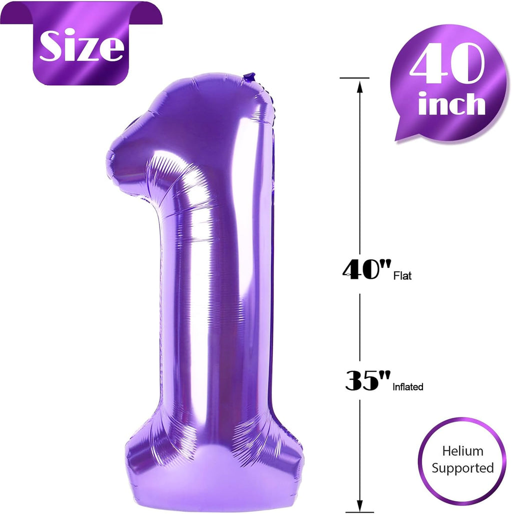Purple Number 1 Balloon - 40 Inch Shiny Birthday Decoration for Baby Boy or Girl