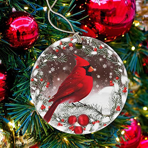 Red Cardinal Ceramic Christmas Ornament - Memorial Bird Tree Decoration
