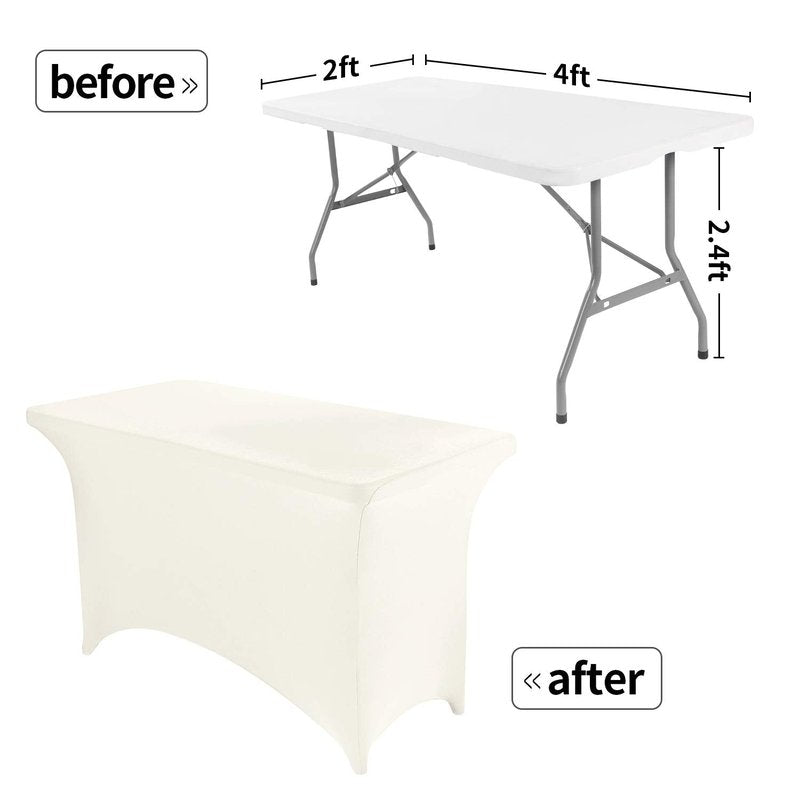 Peomeise 4FT Spandex Table Cover Rectangular Stretch Spandex Tablecloth (Ivory,4FT)