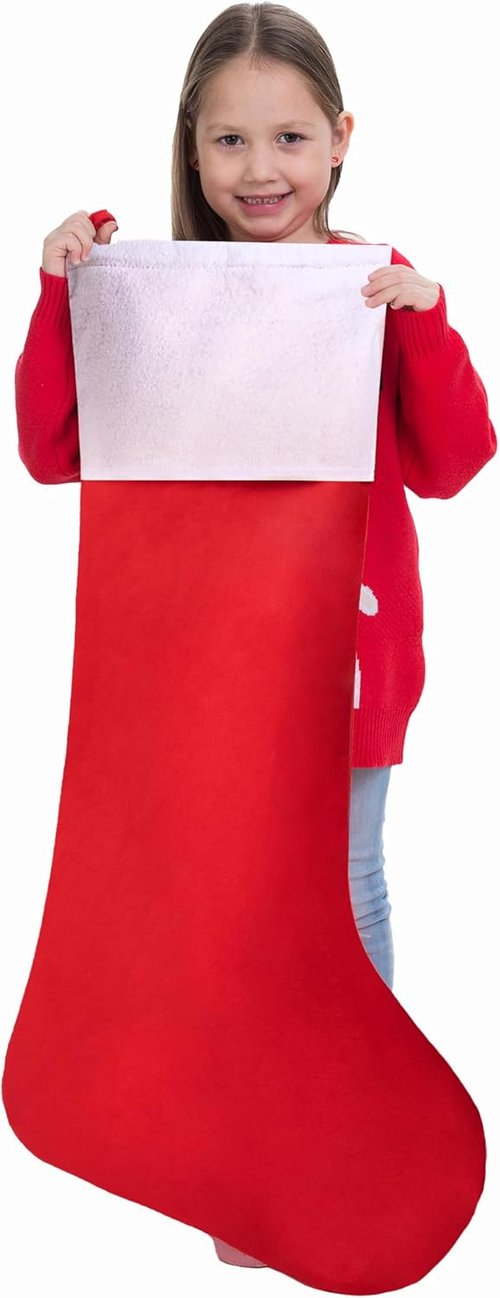 JOYIN Jumbo Christmas Stockings - 4 Pack 38" Red & White Felt Holiday Decor for Tree & Parties