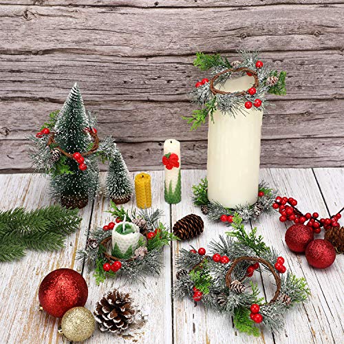 4.7 Inch Christmas Candle Rings with Artificial Red Berries, Set of 6