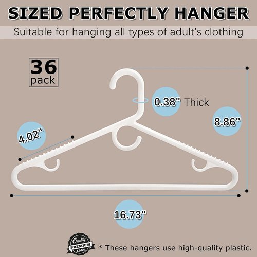 Amber Home Heavy Duty Plastic Hangers - Non-Slip White Closet Organizers with Pants Bar | 36 Pack