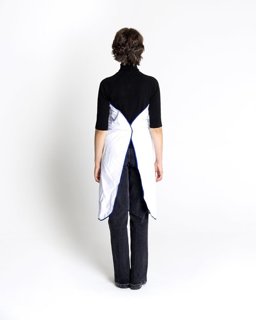 innovex ONE TOUCH APRON PRO WITH POCKET - Strapless Apron – No Shoulder Strain, White and blue kitchen Apron without ties - Waterproof Apron - Japan Brand
