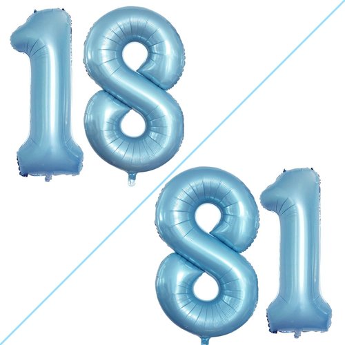 GOER Jumbo 42-Inch Number 18 Balloons - Sweet 18 Party Decorations in Light Blue | Helium-Ready Foil