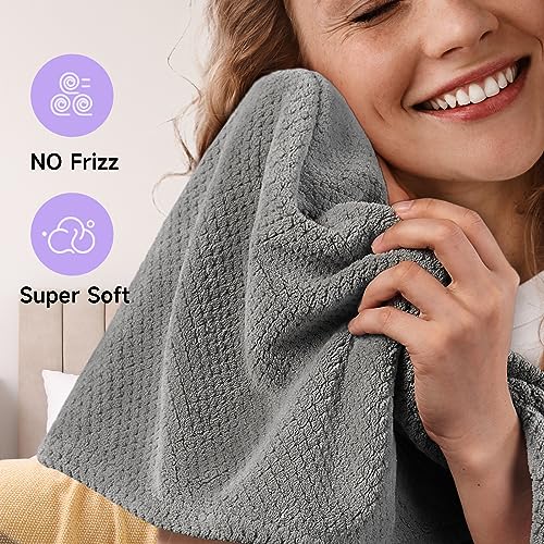 Umisleep 2-Pack Microfiber Hair Towels for Thick, Curly Hair - Grey & White, 400 GSM