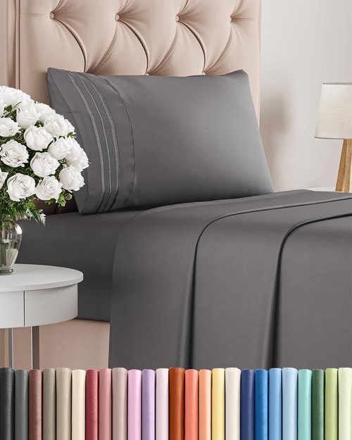 Comfy Twin Size 3-Piece Sheet Set by [Brand Name] - Breathable, Cooling & Ultra-Soft Bedding - Deep Pockets, Wrinkle-Free, Dark Grey