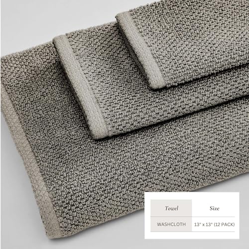 100% Cotton 12-Pack Wash Cloths - Absorbent, Quick-Drying Towels