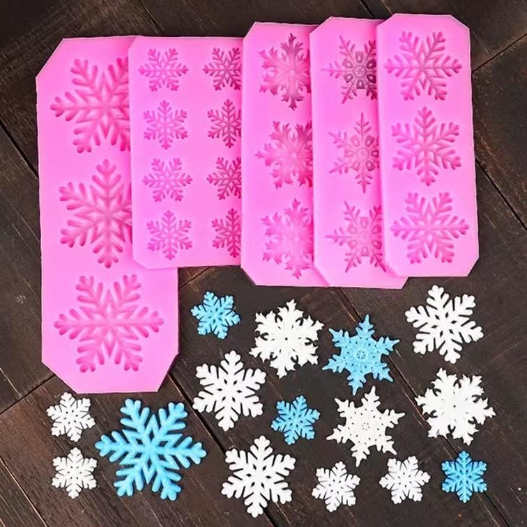 KKONHII 7Pcs Snowflake Silicone Molds - Christmas 3D Cupcake Topper & Fondant Decoration