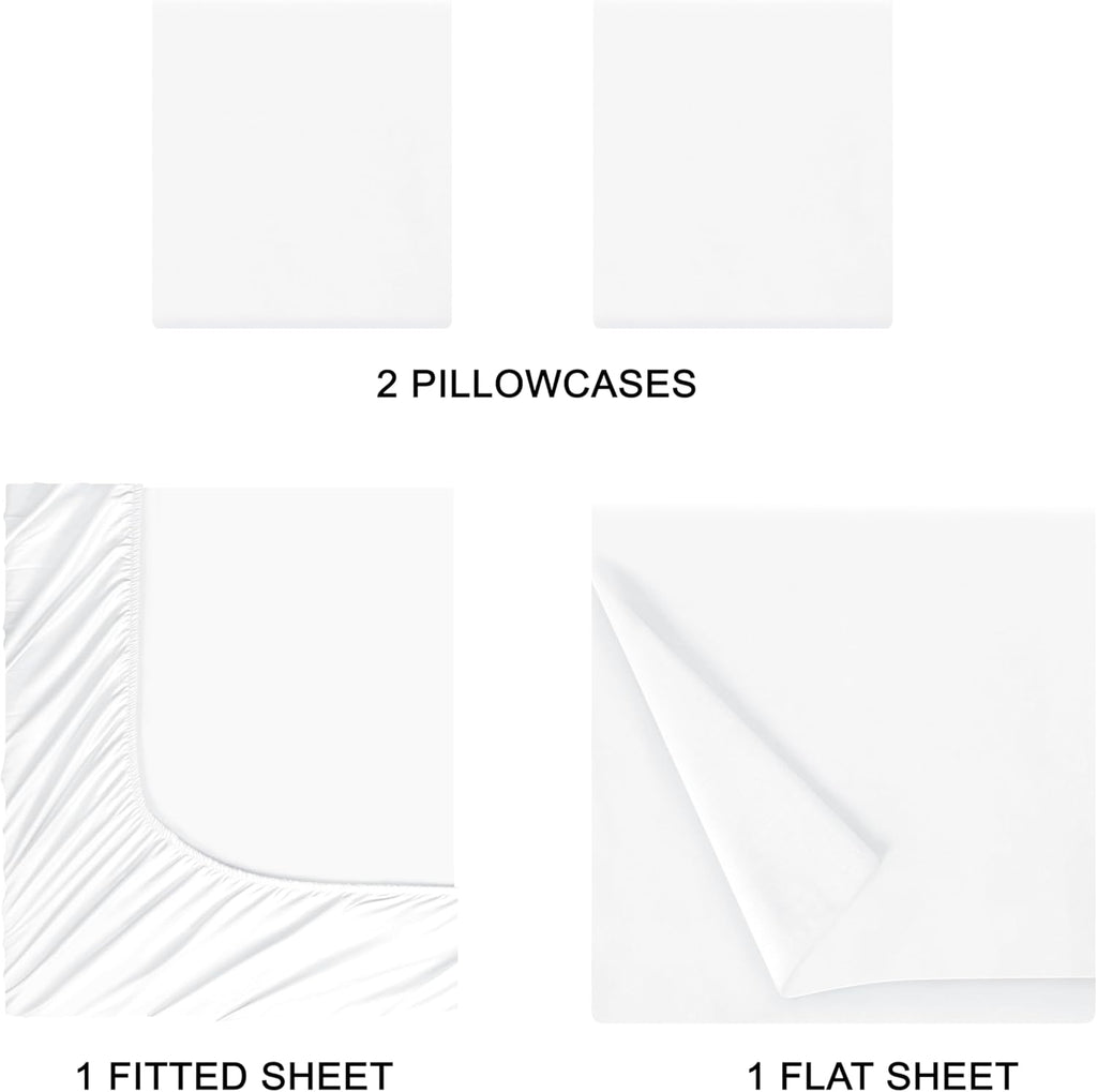 Queen Sheet Set - Ultra Soft Double Brushed Microfiber Bedding | 4-Piece Deep Pocket, Wrinkle-Free, Easy Care - White