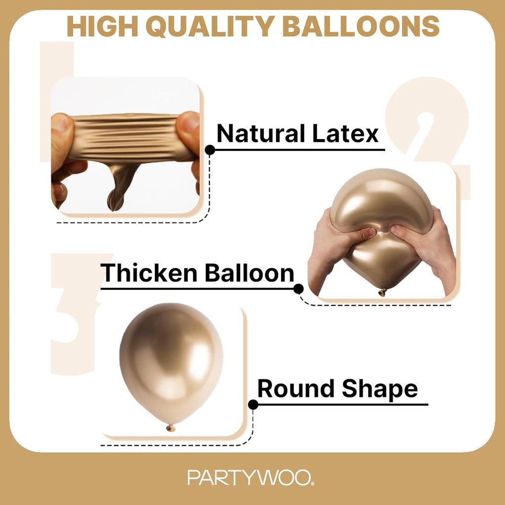 PartyWoo Metallic Gold Balloons - 92-Piece Chrome Gold Balloon Arch Kit for Celebrations | 18", 12", 10", 5" Sizes