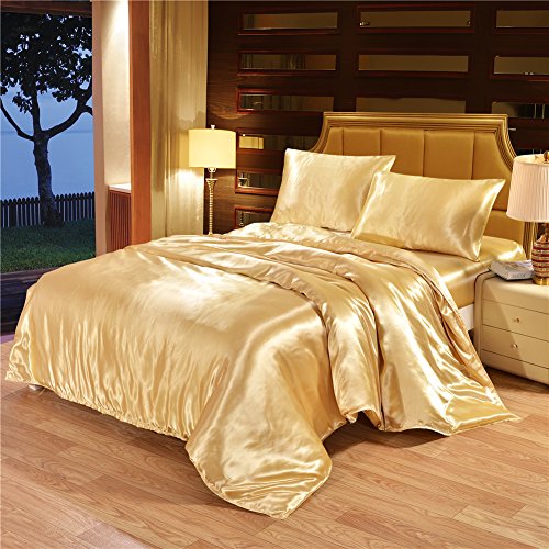 King Size Yellow Duvet Cover with Zipper Closure & Corner Ties