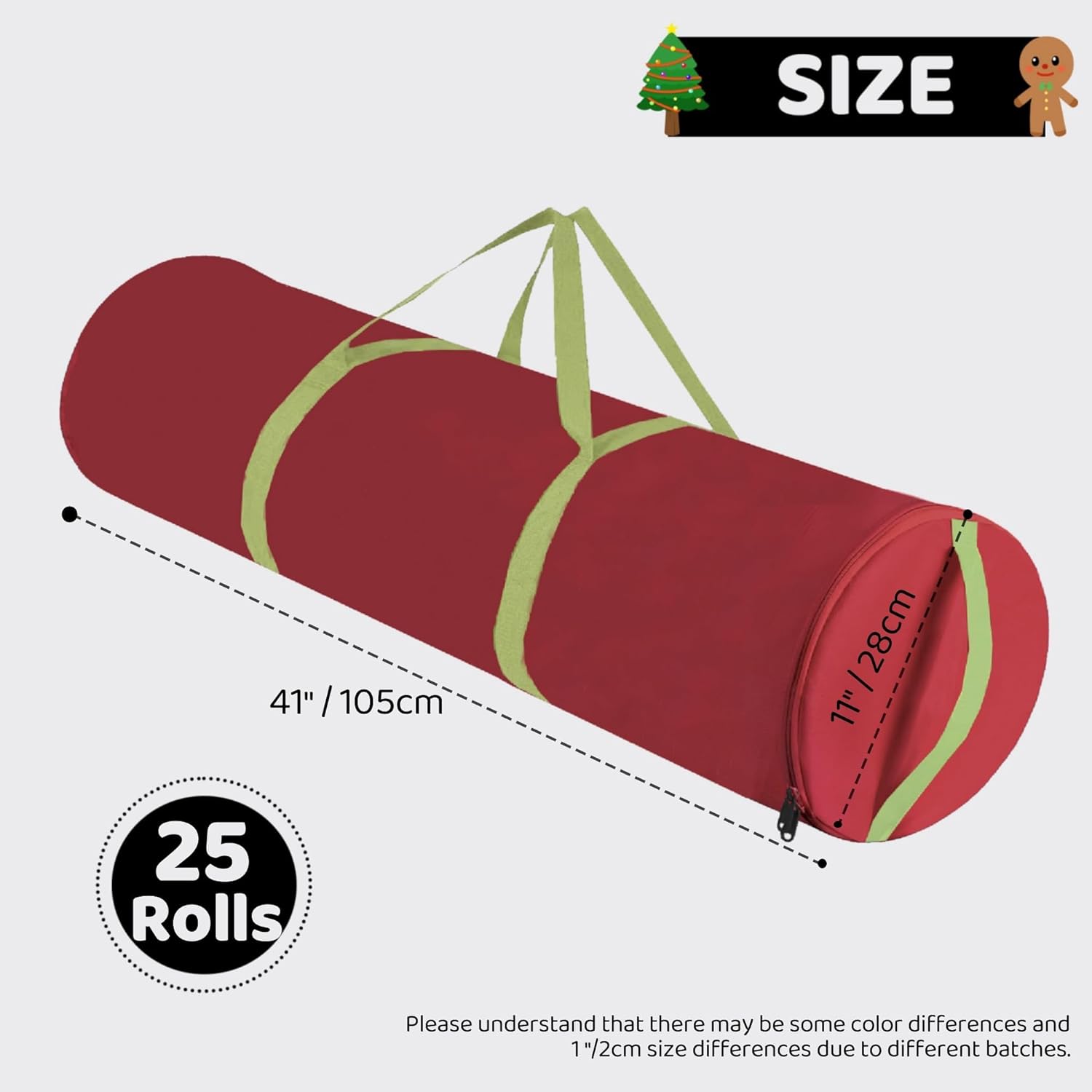OUTTDID Christmas Wrapping Paper Organizer - 41" Storage for 18-25 Rolls | Durable 600D Oxford Fabric, Red with Handles & Zipper