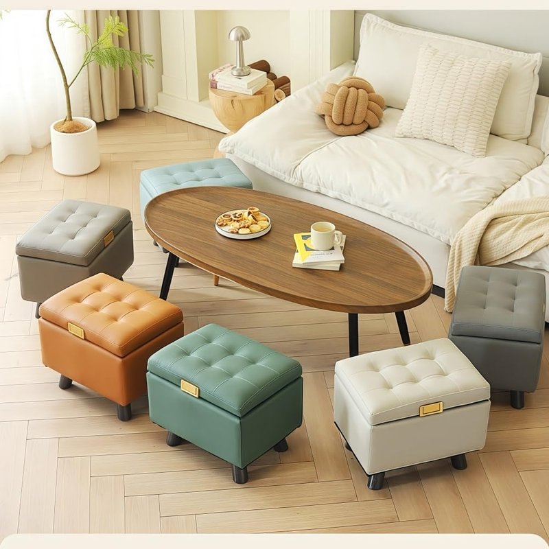 PTSZNGS Square Ottoman with Storage, Padded Shoe Bench with Lift Off Lid, Bedroom Footstool with Thick Wooden Legs for Living Room, Bedroom, Entryway(Gray)