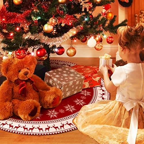 48-Inch Christmas Tree Skirt with Snowflake & Reindeer Design - Rustic Holiday Decor