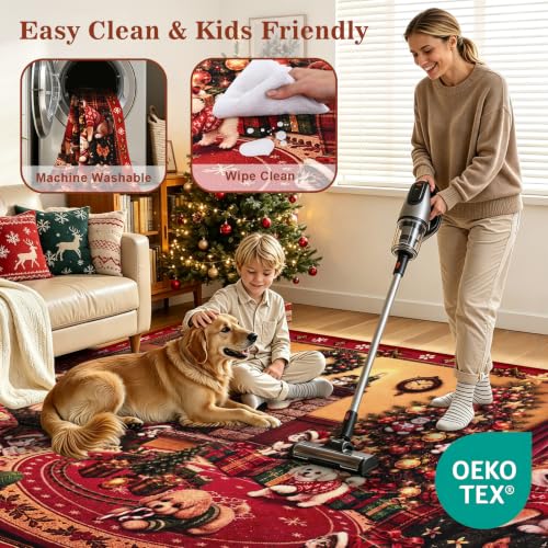 AtawLege 6' x 9' Christmas Area Rug - Non-Slip Washable Faux Wool Living Room