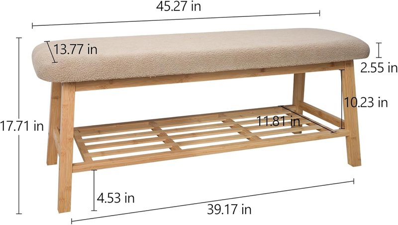 WRONWA Entryway Bench, 45 Inches Long Shoe Bench, Storage Bench with Shelf for Hallway, Living Room, Mudroom, Bedroom