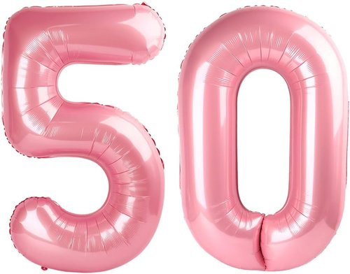 Foil 50 Number Balloon - 40 Inch Pastel Pink 50th Birthday Party Decoration for Men & Women