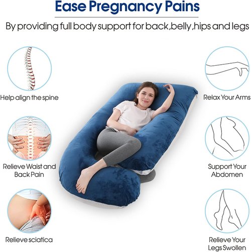 Cauzyart U-Shape Pregnancy Maternity Pillow - 55 Inches Full Body Support for Back, Hips, Legs & Belly with Removable Velvet Cover