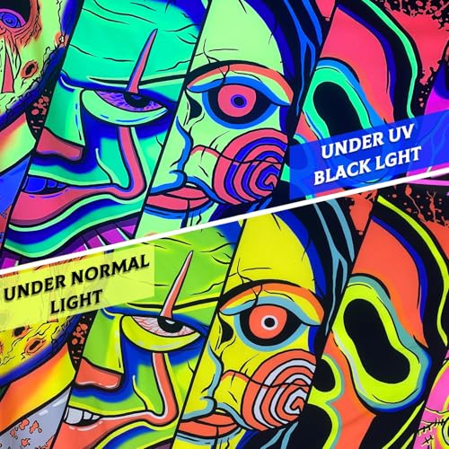 UV Reactive Blacklight Horror Face Tapestry - Trippy Glow Wall Decor