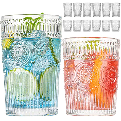 Vintage 12-Piece Glass Drinkware Set - Textured Ribbed Highball & Rocks Glasses for Cocktails & Beverages