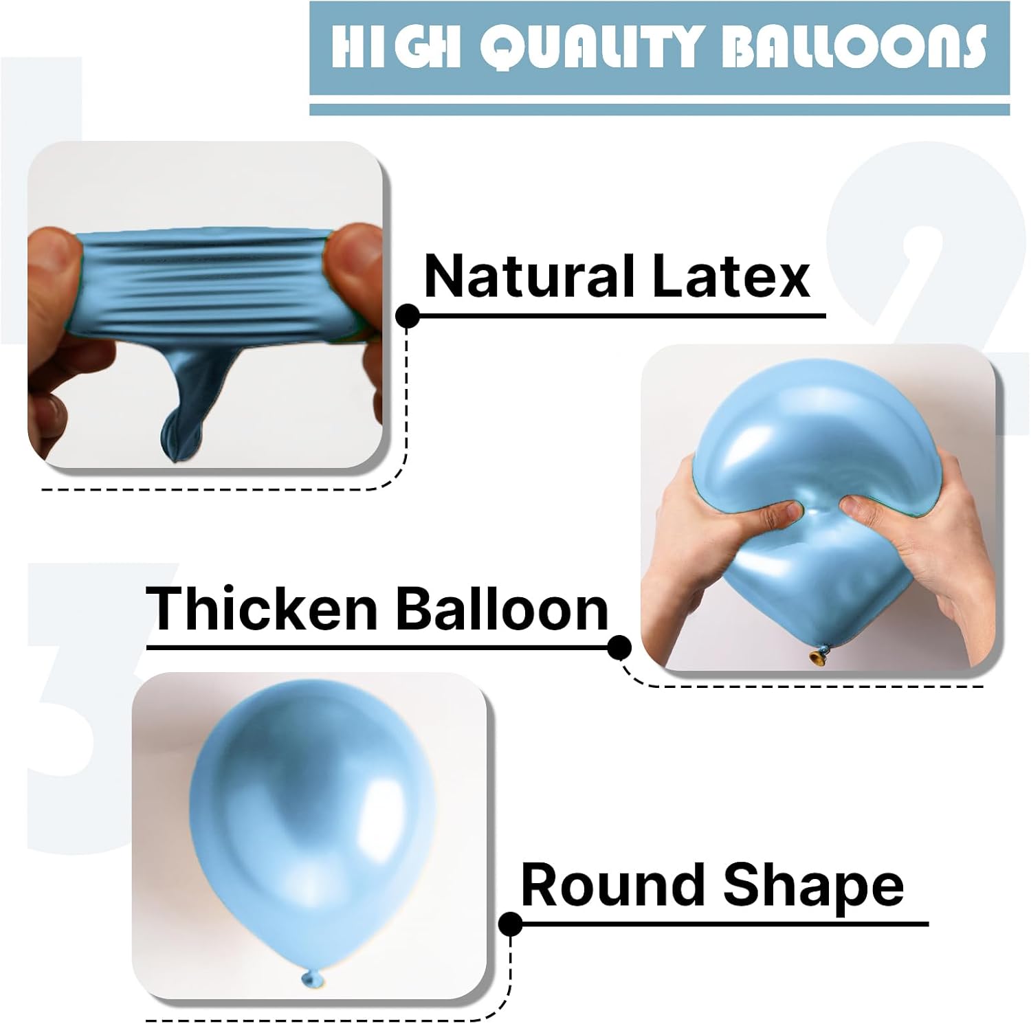 PartyWoo Metallic Light Blue Balloons - 100 Pcs Latex Balloon Arch Kit | 5-18 Inch Sizes for Graduation & Baby Showers