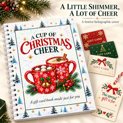 Linhara Christmas Gift Card Book with Cups Variation, Festive Holiday Gift for Adults & Teens