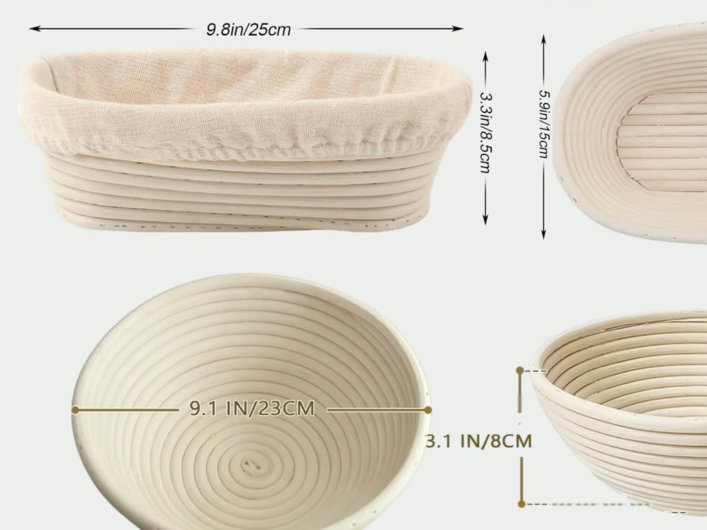 Proofing Baskets | Regine Switzerland Sourdough Bread Baking Set - 9-Inch Round & 10-Inch Oval with Liners