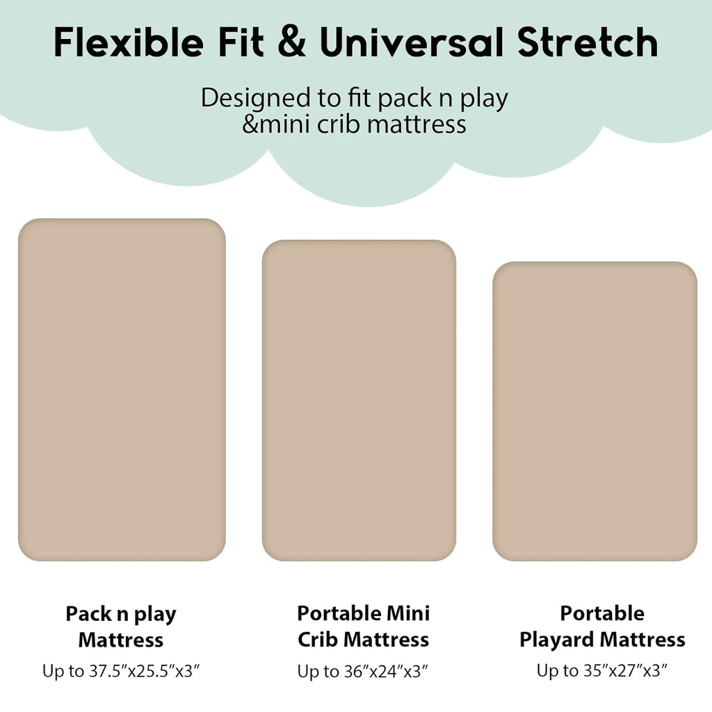 Yoofoss Fitted Pack and Play Sheets - Soft, Breathable Mini Crib Sheets 2-Pack | Apricot & Green