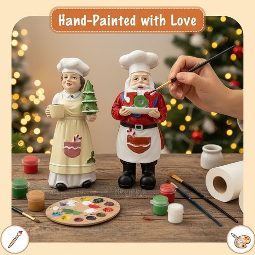 iStatue Chef Santa & Mrs. Claus Figurines Set | Hand-Painted 5'' Resin Holiday Decor - Perfect for Kitchen & Gifting