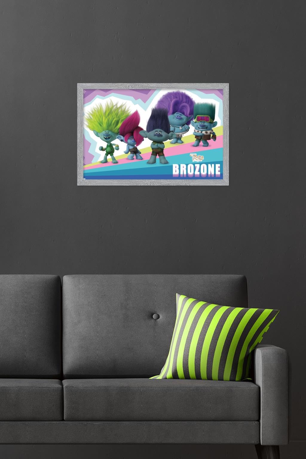 Trends International Trolls: Band Together - Brozone Wall Poster, 22.4L x 14.7W, Gray Framed Version