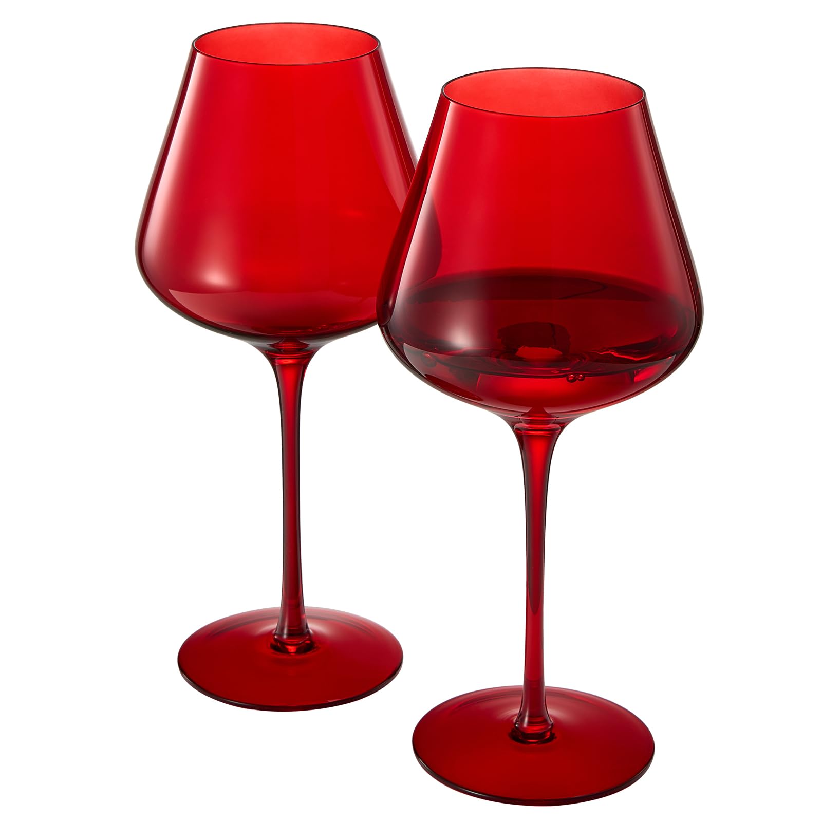 Red Ruby Crystal Wine Glasses Set of 2, Elegant 20oz Tall Drinkware, Glassware for Hosting and Gifting, Sophisticated Italian-Inspired Barware Party Gift to Wife, Mom, or Friend