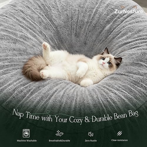 3FT Giant Bean Bag Chair for Adults, Memory Foam Grey Lounge Sofa