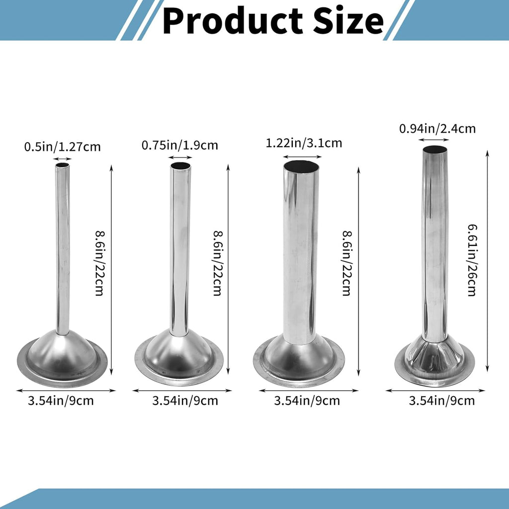 Saihisday Stainless Steel Sausage Stuffer Tubes - Meat Grinder Attachment Set of 4 (#22)