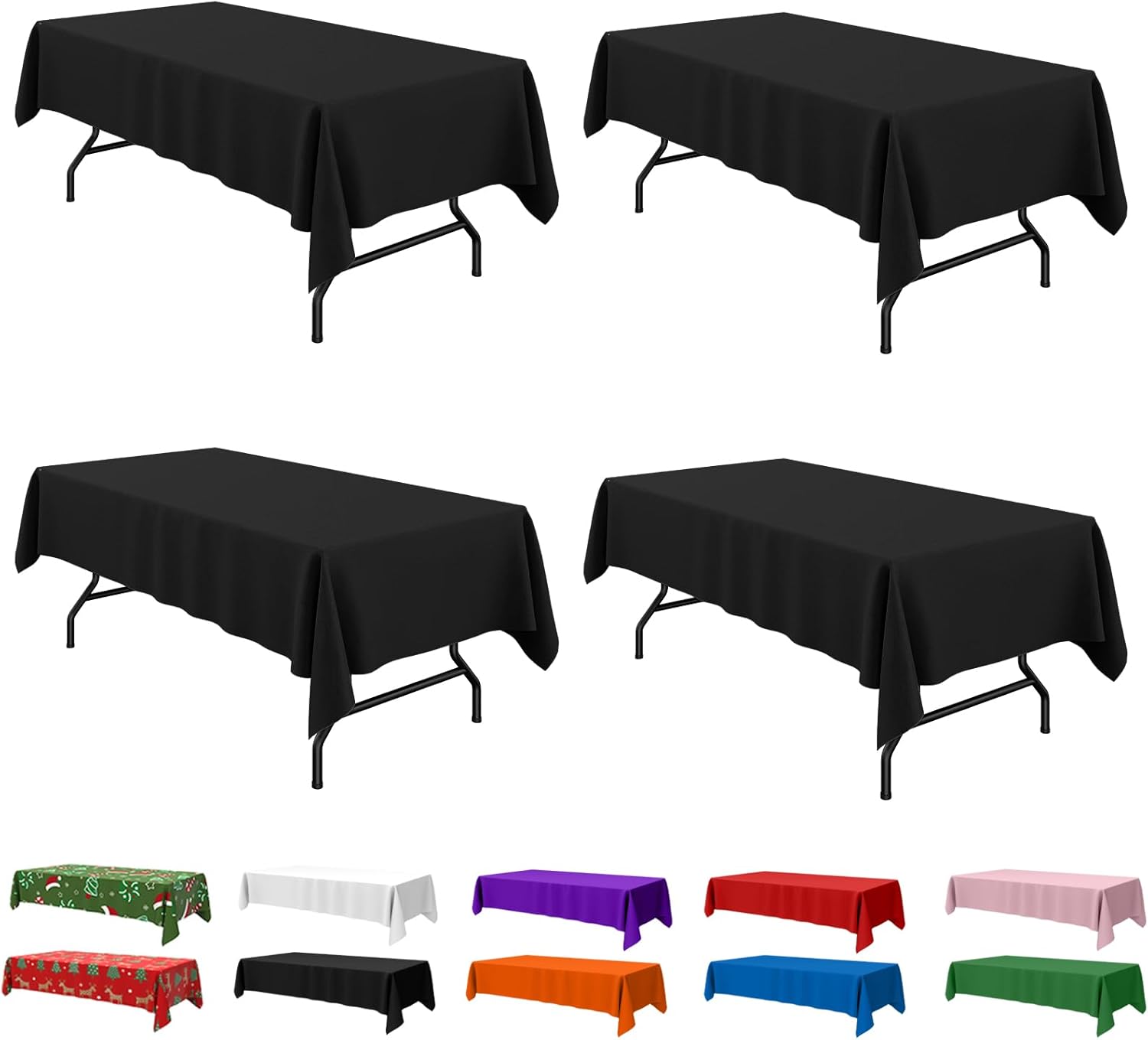 Niuara Rectangle Tablecloth - Black Plastic Disposable Table Cover | 54'' x 108'' | 4-Pack for Parties
