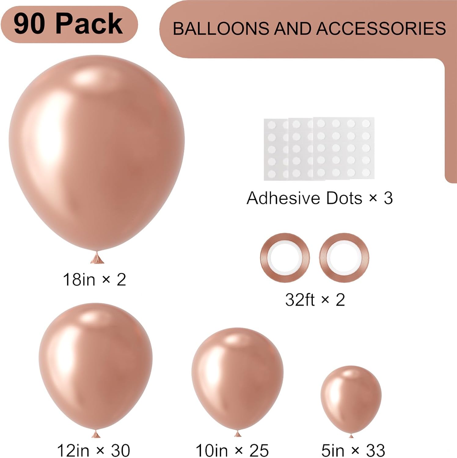 Voircoloria Rose Gold Balloon Garland Kit - 90 Pack of 18/12/10/5 Inch Balloons for Weddings, Birthdays & Parties
