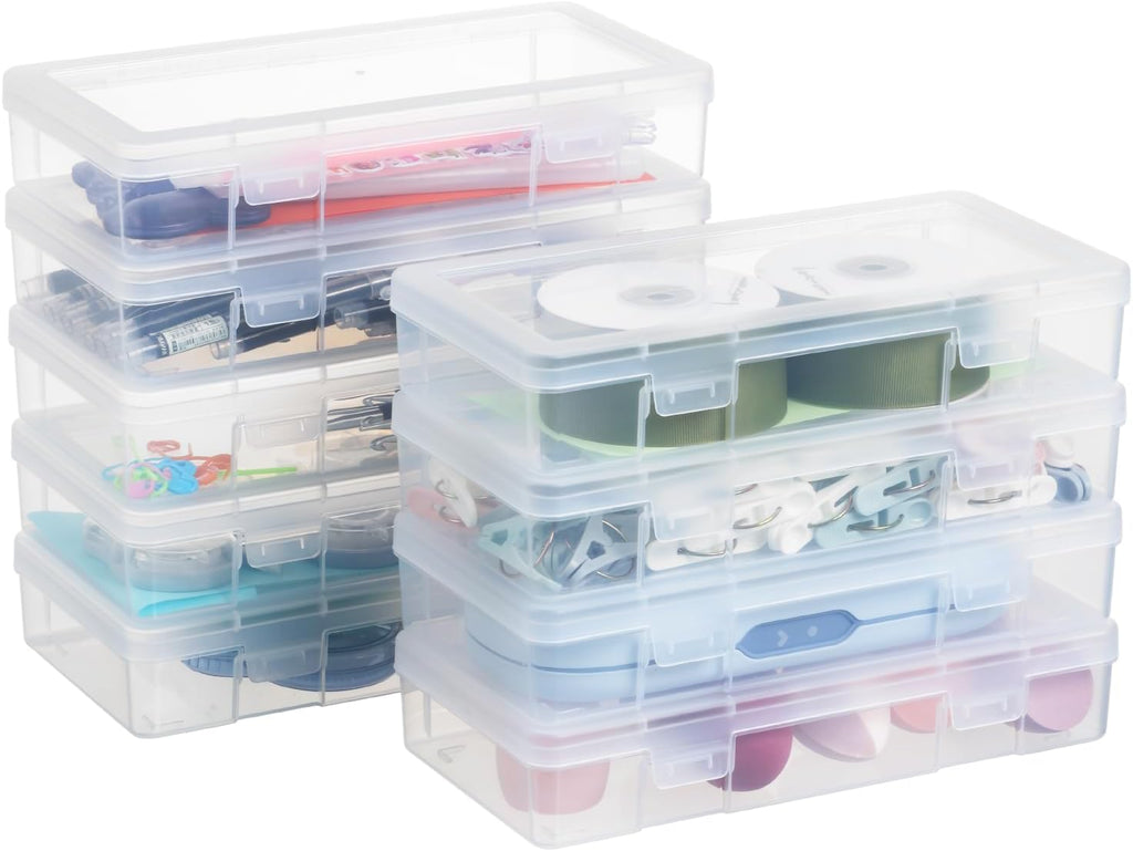 Novelinks Plastic Storage Bins - Mini Clear Organizing Containers with Lids | Stackable 9-Pack