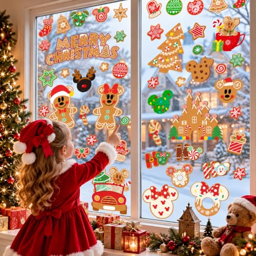 Gingerbread Window Clings 7 Sheets - Reusable Christmas Decor for Glass