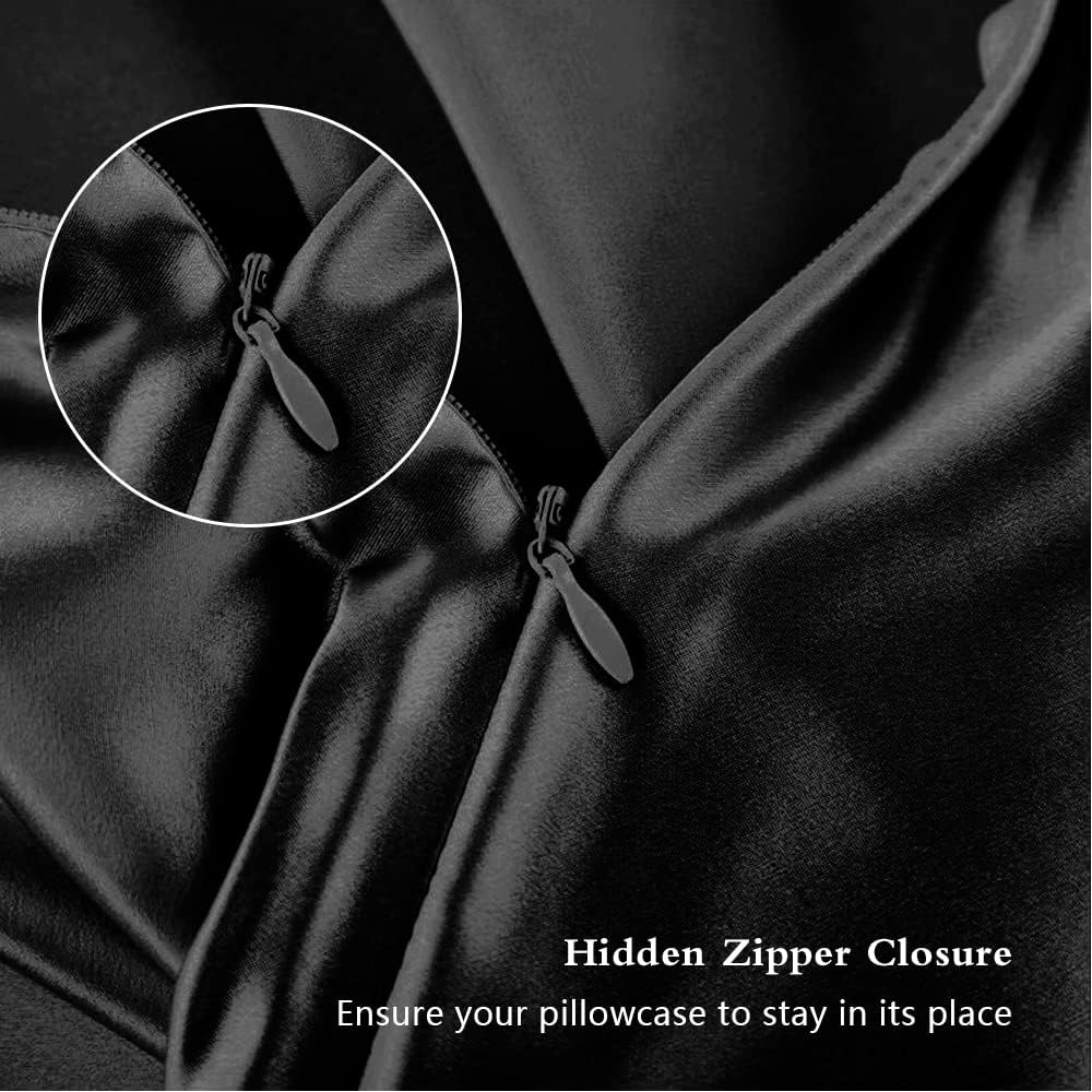Mulberry Silk Pillowcases - Standard Size Natural Silk Satin for Hair & Skin | Black Zippered Design