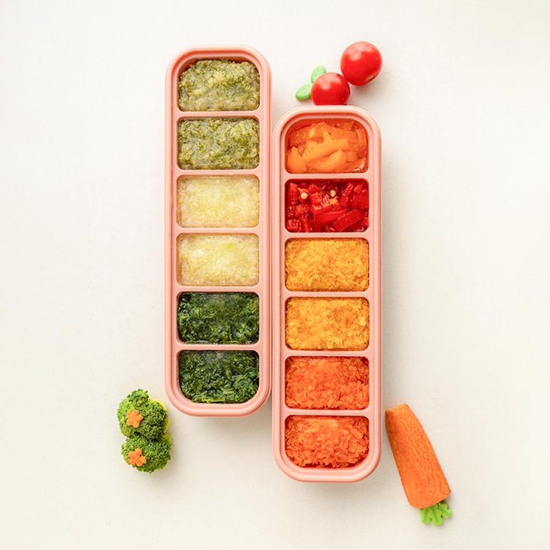 AGUARD Silicone Freezer Tray, Made in Korea, Meal Prep, Freeze Food Storage Cubes Trays with Lids for Purees, Soups, Solid Food Fruit Vegitable Brastmilk, Easy and Safe (Creme Brulee, 6 Cube)