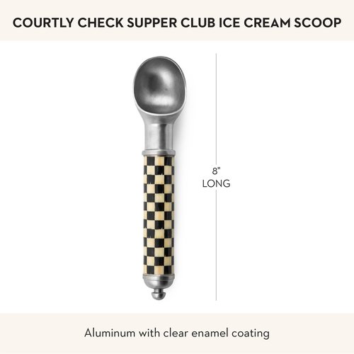 MACKENZIE-CHILDS Supper Club Ice Cream Scoop, Aluminum Ice Cream Accessory, Black-and-White Courtly Check