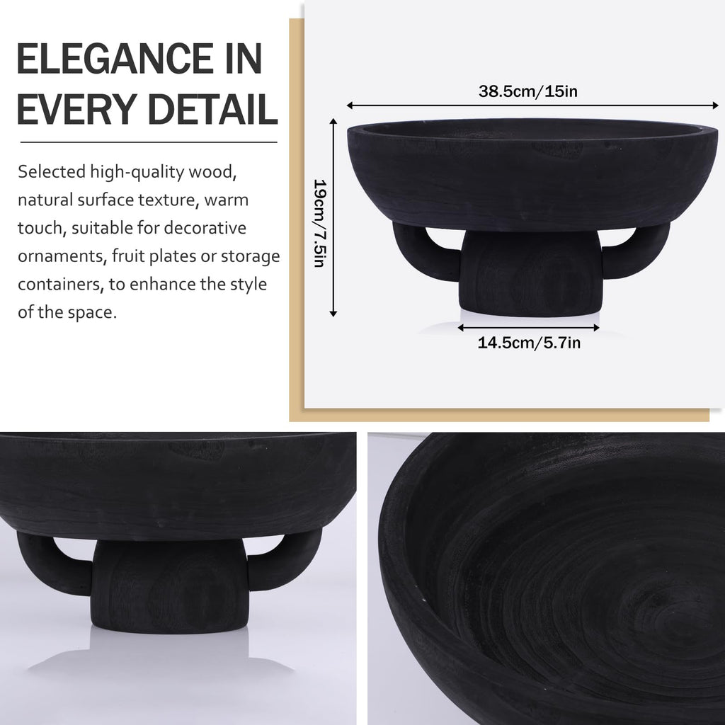 XMGZQ Black Decorative Bowl, Extra Large, Rustic Wooden Fruit Bowl for Home Decor, Kitchen Counter, Entryway & Table Centerpiece