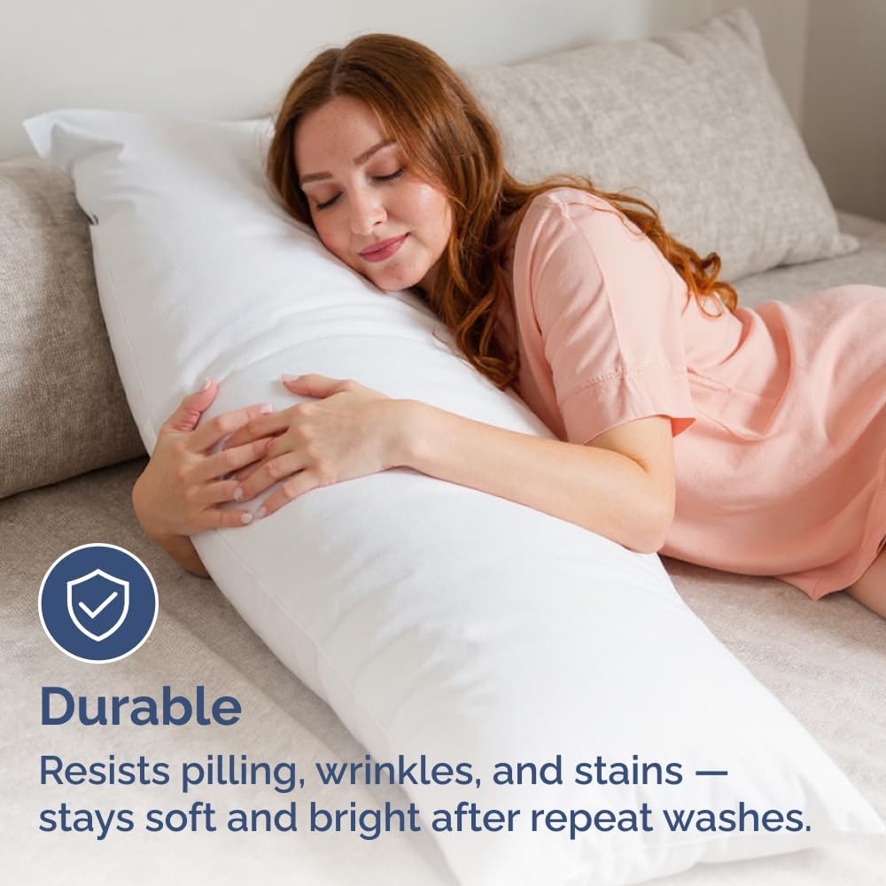 Skiennix Body Pillowcases Set of 4 | Soft 20x54 Long Pillow Covers for Side Sleepers - Breathable & Fade Resistant - Machine Washable, Envelope Enclosure - White
