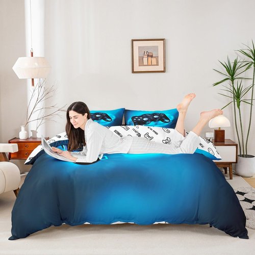 Feelyou Games Comforter Cover King,Gamepad Bedding Set for Boys,Kids Video Games Bedding Set Modern Gamer Console Action Buttons Fashion Teens Bedroom Decor 3 Pcs Ultra Soft Microfiber Zipper Ties