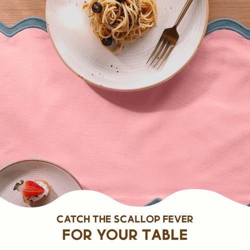 Folkulture Table Runner 108 inches Long | Scalloped Pink Table Runner for Dining Room, Party Decorations | 100% Cotton, Machine Washable, Farmhouse Table Runner for Hannah Montana Party Decorations