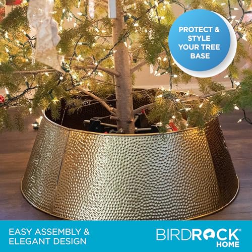 Hammered Metal Christmas Tree Collar - 4-Panel Gold Iron Tree Skirt