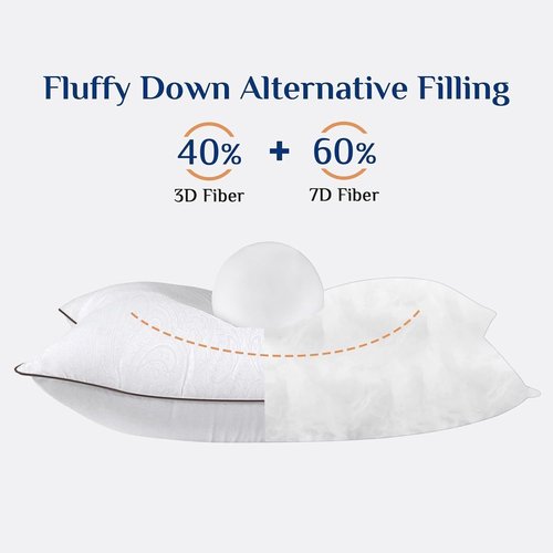 JOLLYVOGUE Queen Size Pillows - Soft Supportive Down Alternative Set of 2 for Side & Back Sleepers
