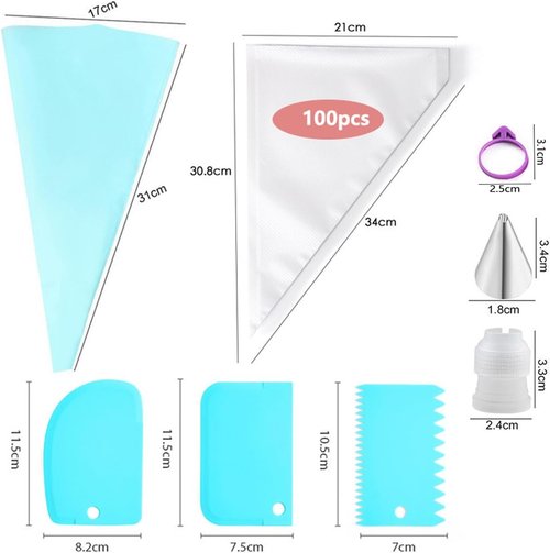 100Pcs Disposable Piping Bags Set by [Brand Name] - 12 Inch Pastry Bags with 16 Frosting Tips & Accessories