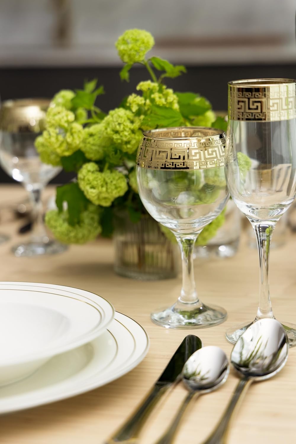 World Gifts Gold Rimmed Wine Goblet 6-piece Glass Set Greek Key Pattern Contemporary Drinkware