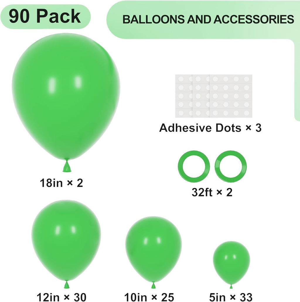 Voircoloria Green Balloon Garland Arch Kit - 90-Pack in Various Sizes for Graduation, Weddings & Parties